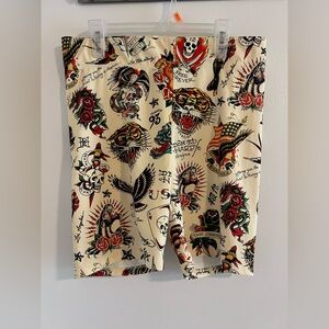 Ladies Ed Hardy Graphic Biker Shorts Cream
